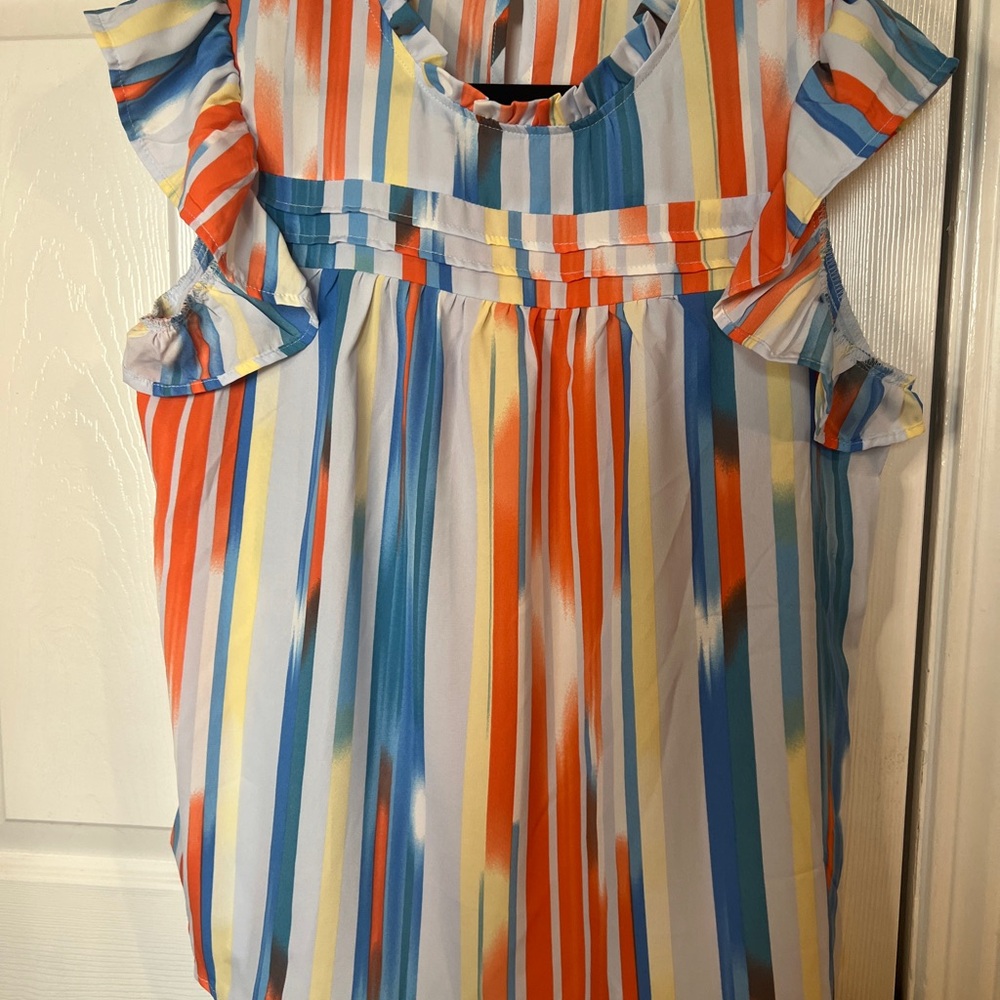 Colorful Striped Ruffle Sleeve Top